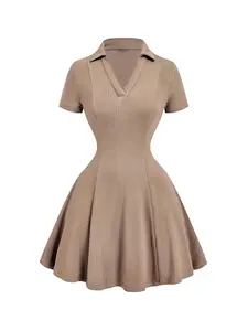 Vintage Solid Color Ruffle Neck Knit Fitted Mini Dress, Womenswear, College Style, 70s Fashion, Casual Comfort, Commuter Wear, Retro Aesthetic