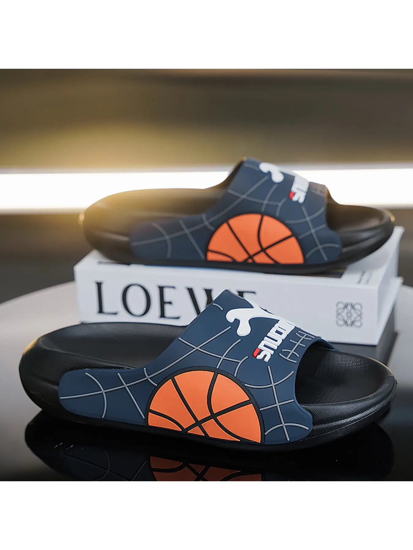 Fashion Basketball Print Men's Slippers, Indoor Comfort Thick Sole Casual Slippers, Outdoor Anti-Slip Wear-Resistant Cool Slipper