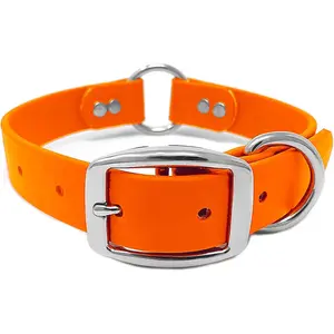 Regal Dog Products Medium Orange Dog Collar with Heavy Duty Double Buckle & D Ring |   Vinyl Coated, Custom Fit, Adjustable Biothane Dog Collar Chew Resistant Waterproof Center-Ring Collar for Dogs