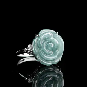 rose flower jade ring with delicate box