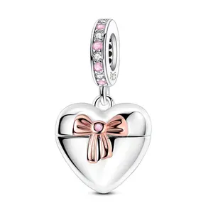 MULA Infinity Love Pendant, S925 Sterling Silver with Rose Gold Bow and Pink CZ, Compatible with Pandora Bracelets and Necklaces, Perfect Gift for Women and Girls on Valentine's Day, Anniversary