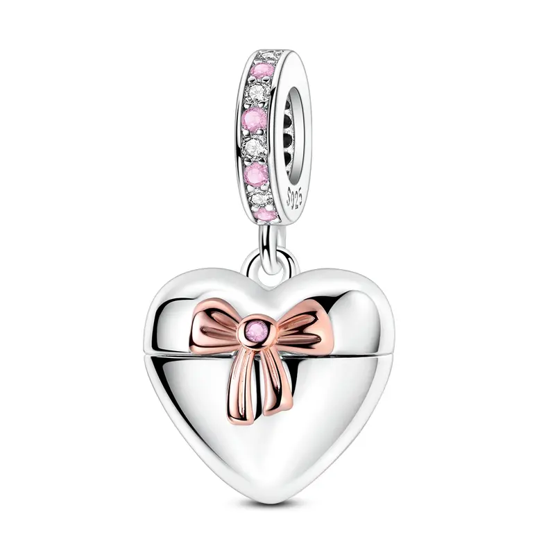 MULA Infinity Love Pendant, S925 Sterling Silver with Rose Gold Bow and Pink CZ, Compatible with Pandora Bracelets and Necklaces, Perfect Gift for Women and Girls on Valentine's Day, Anniversary