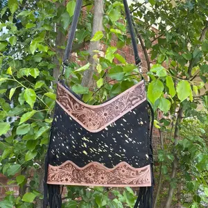 Elevate Your Style with the Floral Embroidered Hobo Bag - Black with Pink Accents and Fringe Details