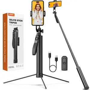 72-inch Metal Tripod and Selfie Stick for Cell Phone and Camera, Portable Travel Tripod Stand, Rechargeable Remote, 360° Rotation, Compatible with iPhone & Android and Camera, Black