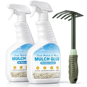 Mulch Glue for Landscaping with Sprayer & Rake, 64 fl oz Rock Glue Spray, Fast-Drying Hold for Mulch, Gravel & Rocks, Clear, Ready to Use