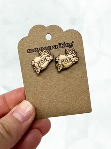 Mom Heart Tattoo Stud Earrings (Light Wood)