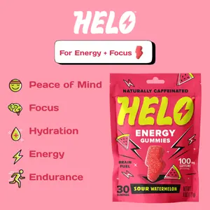 HELO Caffeine Energy Gummies | Sour Watermelon | 30 Natural Gummies for Focus, Energy, Hydration, and Productivity