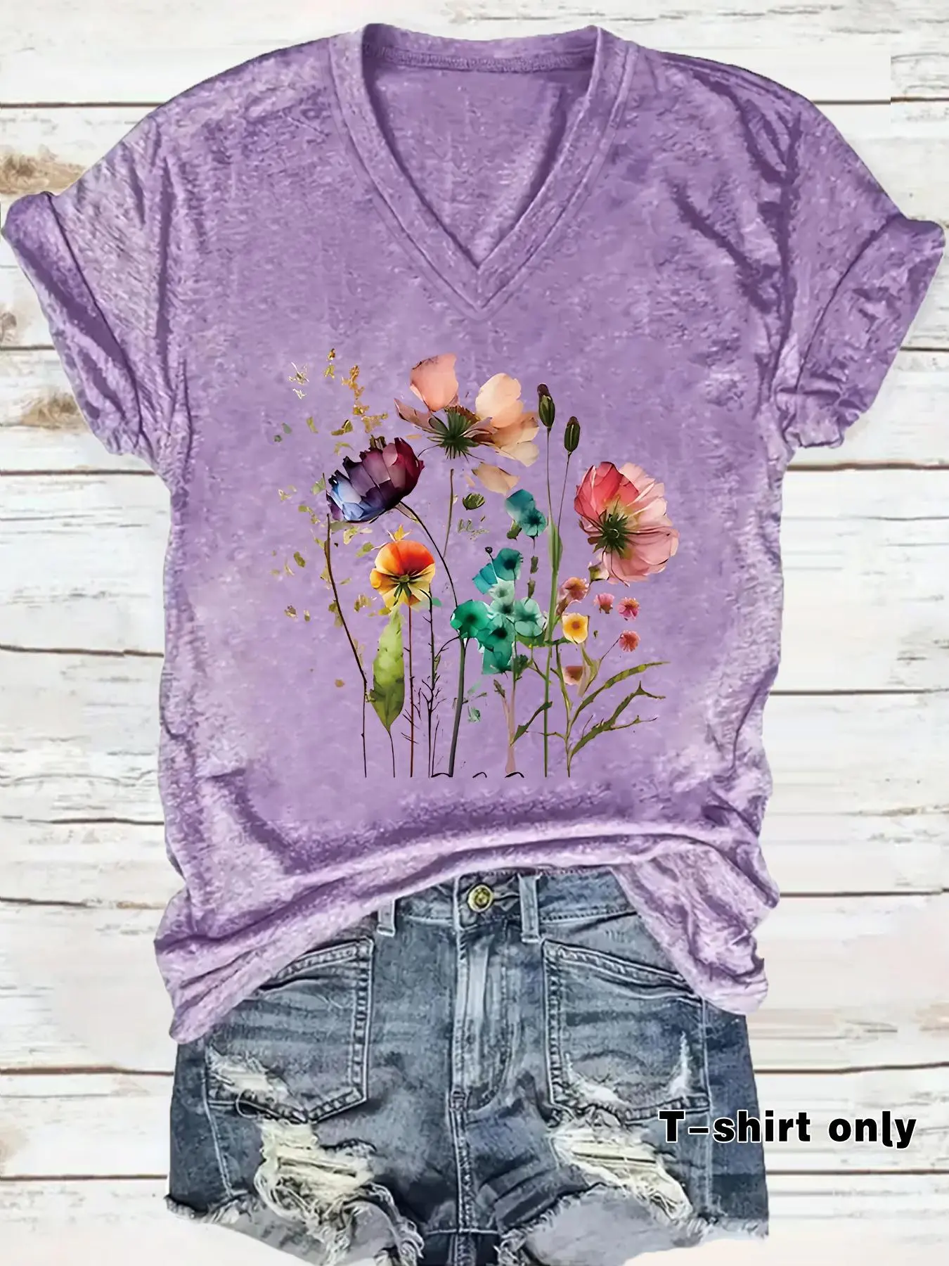 Women's Floral Print V Neck Tee, Casual Comfy Boho Short Sleeve T-Shirt for Summer, Casual Summer Chic, Ladies Clothes for Daily Wear, Top, Vneck, Casual Summer Tees, Womenswear