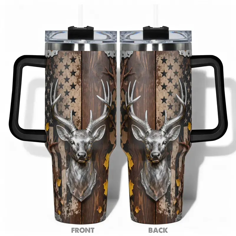 1pc Stainless Steel Cup 40oz Water Bottle, Stainless Steel Tumbler, Funny Dad Tumbler, Insulated Tumbler, Insulated Drinkware, Silver Deer Camo Double-layer insulation Leakproof Large Capacity, Gym, Hiking, Travel Ideal Birthday Christmas Gift