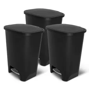 Glad Kitchen Trash Can with Lid and Garbage Bag Rings, 20 Gal, Black, 3 Pack