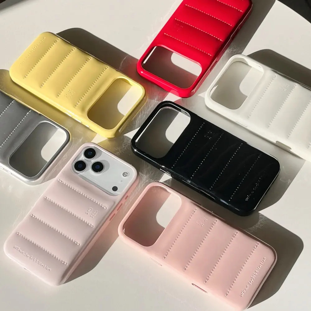 Elastic-feel down jacket-style phone case for iPhone 17/16 Pro Max, personalized solid color, compatible with iPhone 15/14 Pro, shockproof phone case