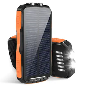 Portable solar power bank, 30000mAh large-capacity mobile phone charger, built-in dual bright flashlights, 2 USB-A outputs, outdoor camping accessories, suitable for iPhone, Galaxy and other electronic products