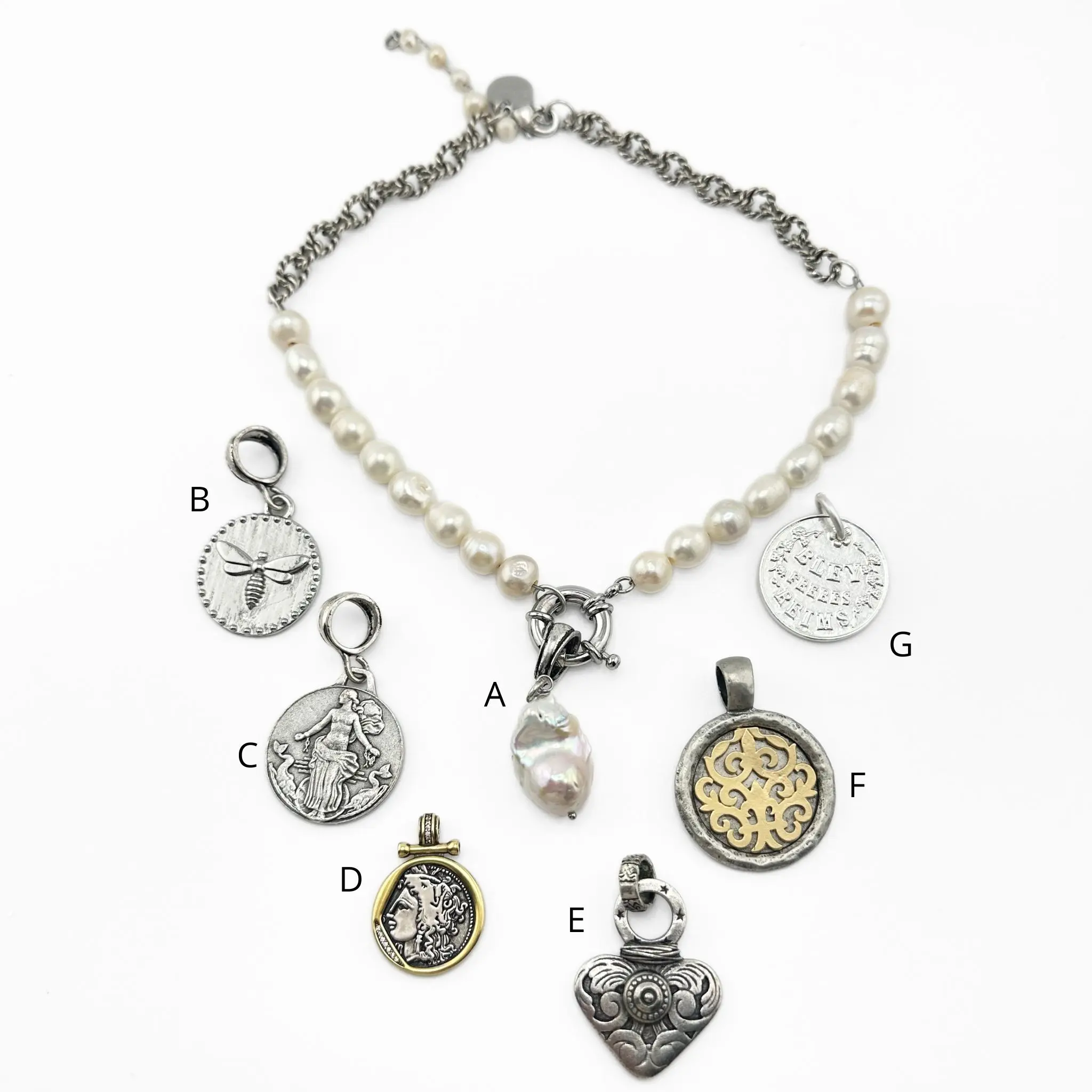 Interchangeable Pendants for Pearl Necklaces, Elegant Add-On Gold-Tone & Crystal Charms for Women, Mix & Match Style - Pendant Only, Charms & Pendants