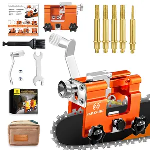 Chainsaw Sharpener, Chain Saw Sharpener Tool with 5 Titanium-Plated Diamond Bits & Cleaning Brush, Portable Hand Crank Chainsaw Sharpening Kit for 4"-22" Chain/Electric Saw