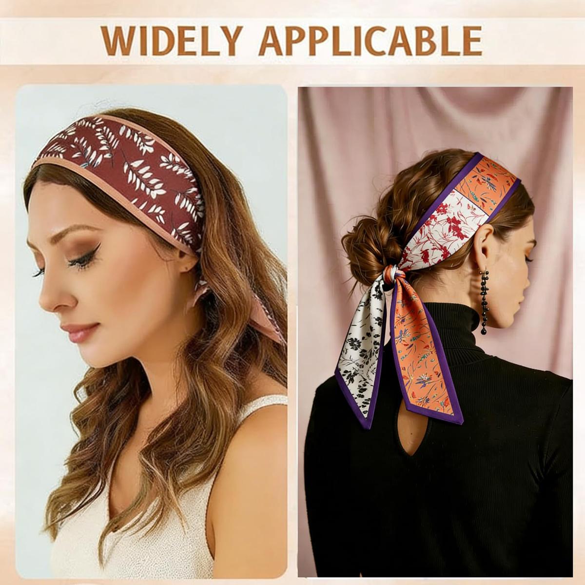 AWAYTR 4Pack Satin Head Scarf for Women Neck Hair Purse Handbag Accessories Fashion Versatile Thin Long Strip Scarf