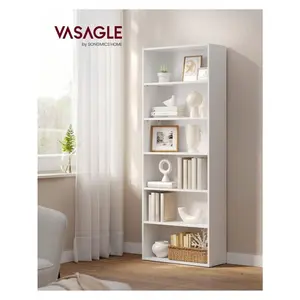 VASAGLE Bookshelf, 6-Tier Bookcase, Book Shelf Furniture, Open Storage Shelves, Room Decor, For Living Room, Home Office, Dinning Room,  9.4 X 23.6 X 63.3 Inches, Cloud White