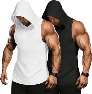 Men's 2 Pack Workout Hooded Tank Tops Bodybuilding Muscle Cut Off T Shirt Sleeveless Gym Hoodies Menswear Vest black friday