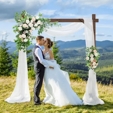 7.48FT Wooden Wedding Arch, Square Wood Wedding Arbor Backdrop Stand for Wedding Ceremony Party Proposal Garden Beach Forest Decoration Ornaments