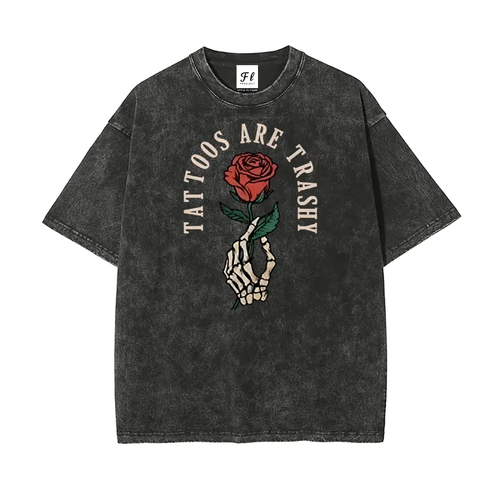 Mens "TATTOOS ARE RASHY" Graphic Oversized Short-Sleeve Casual Cotton Batik T-Shirt, Washed, Super Soft, Pre-Shrunk, Vintage Mensfashion Retro Streetwear Tops (S-5XL), Unisex