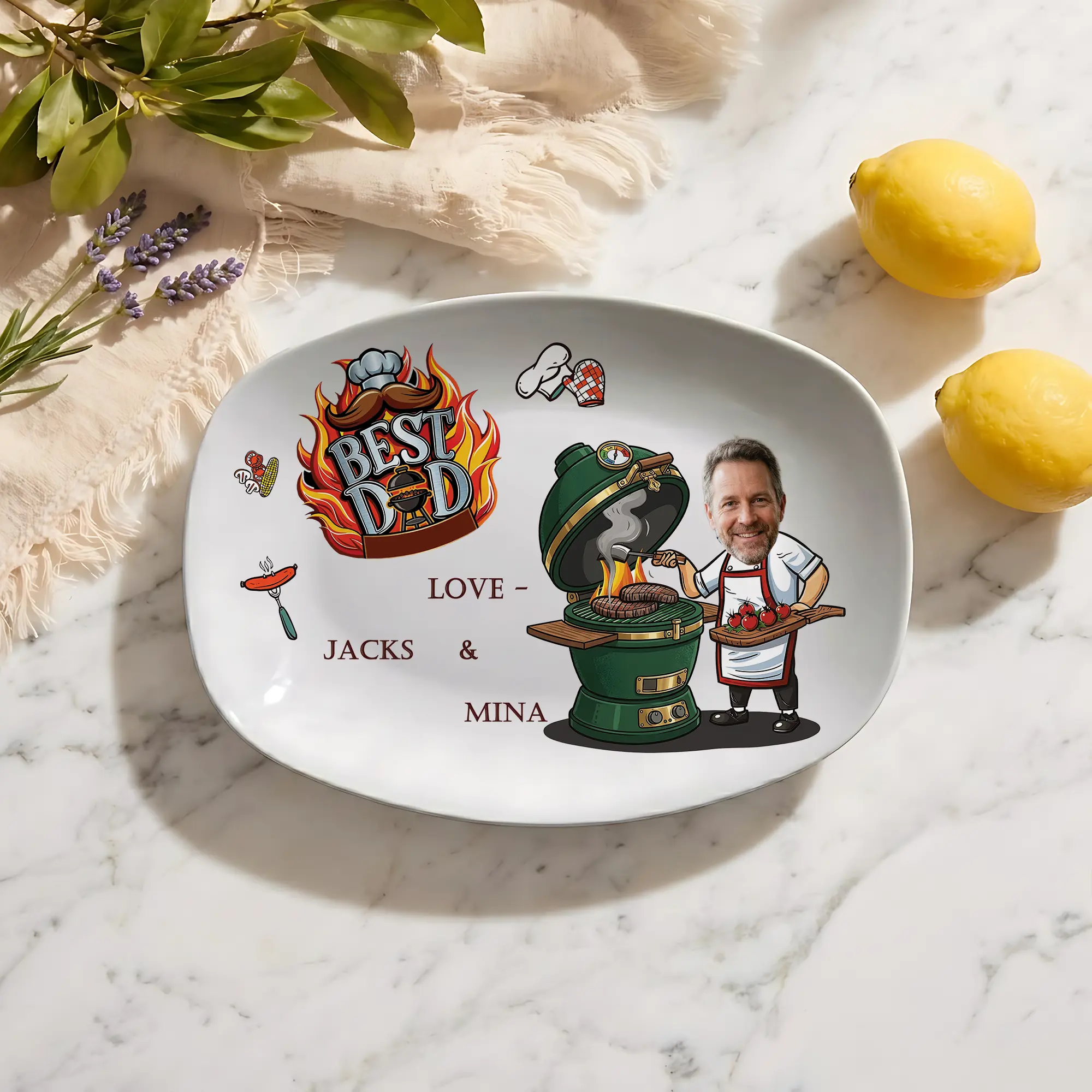 Personalized Daddy’s Grilling Plate – Custom Handprint BBQ Platter | Father’s Day Gift for Dad from Kids | Family Keepsake Serving Tray