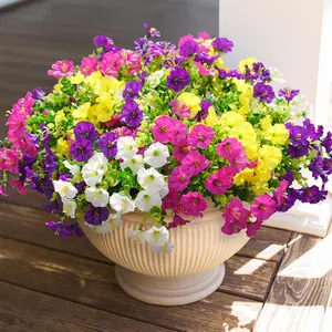 Artificial Plants Flowers for Outdoor Outside Spring Summer Decoration, 12 Bundles Faux Colorful Mix Morning Glory UV Sun Resistant Realistic for Porch Patio Home Planter Window Box Yard