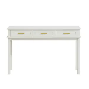 Cream White High-Gloss MDF Vanity Desk, 47.24x15.75x29.53 in, 3 Drawers, for Bedroom & Home Office Makeup & Writing Use, Mirror Not Included