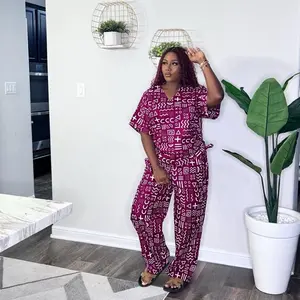 Ankara Two-Piece Set for Women African Print Top & Pants Relaxed Fit Comfortable Stylish Outfit with Breathable Fabric and Elastic Waistband