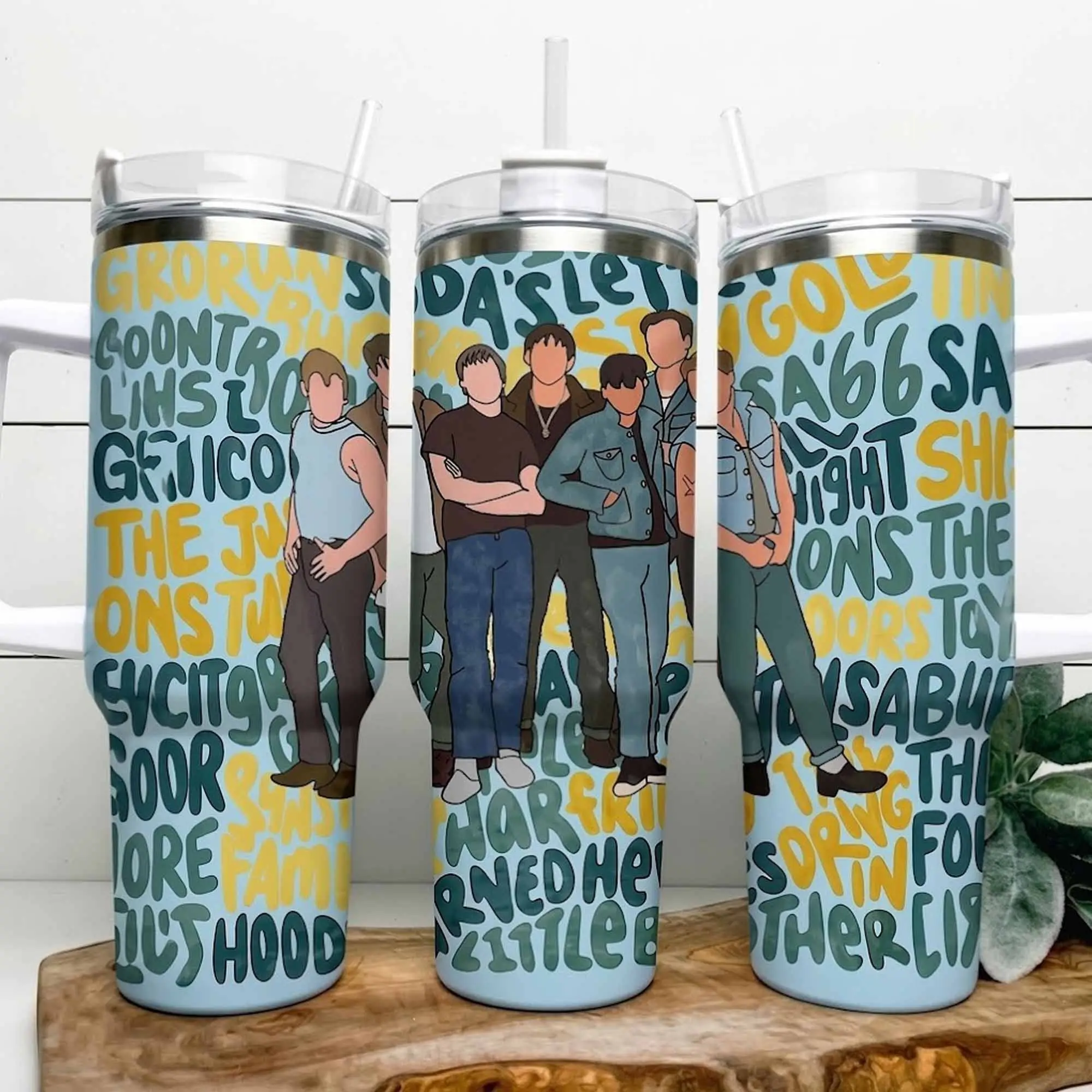 The Outsiders Stay Gold Ponyboy Vintage Movie 40oz Tumbler With Handle, Ponyboy Johnny Cade Greaser Soc Stainless Steel Travel Mug, Hot Cold Drink Cup, Gift For Fans Water Bottles Cup