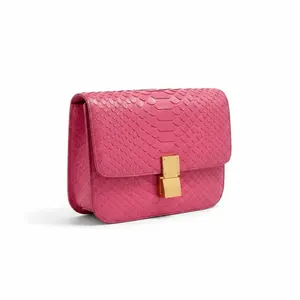Pre-owned Celine python leather Crossbody Bags leather Pink Medium Classic Box Flap Bag