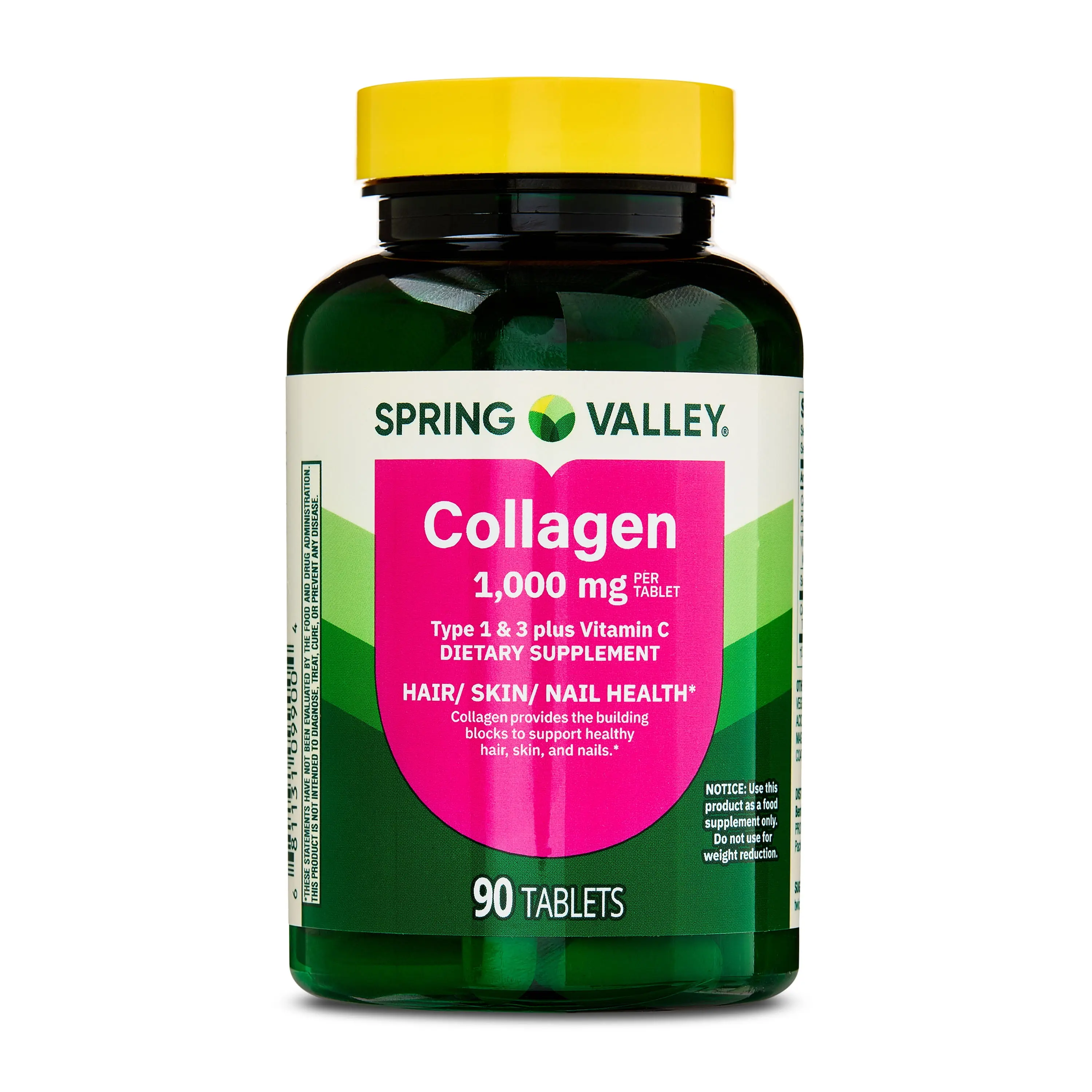 Spring Valley Collagen Type 1 & 3 Plus Vitamin C 1000 mg 90 Tablets for Supports Hair Skin & Nails Health High Potency Formula