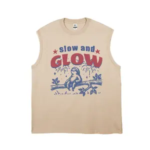 Men's vintage washed pure cotton vest slow and GLOW