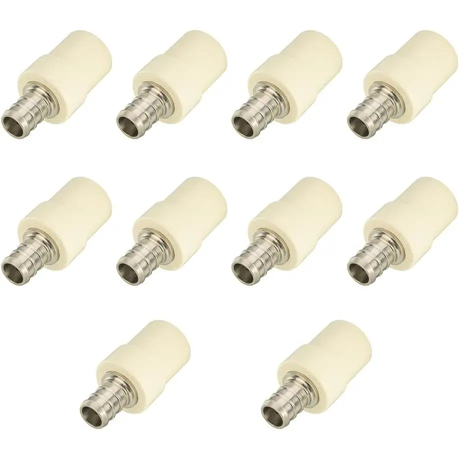 (Pack of 10)  1/2" Pex x 1/2" CPVC Transition Coupling Barb Crimp Brass Fittings,(PEX1807340)
