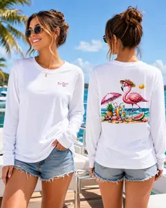 Sea~Duced Life Flamingo Beach Long Sleeve Shirt Tropical Flamingo Graphic Tee Coastal Beachwear Women's Summer Vacation Shirt