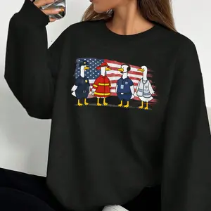 [Made in USA] First Responder Goose Sweatshirt, Funny First Responder Cartoon Goose Graphic Crewneck Pullover, Police Firefighter Dispatcher EMT Patriotic American Flag Sweatshirt, Cute First Responder Crewneck, Gift For Dispatcher Firefighter Police