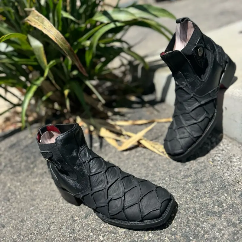 Handcrafted Pirarucu Square Toe Botin – Red Sole | Anti-Slip