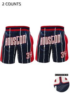 men's embroidery graffiti print pocket drawstring waist gym shorts, casual breathable comfortable basketball shorts for outdoor fitness, men's sportswear for summer, gymwear