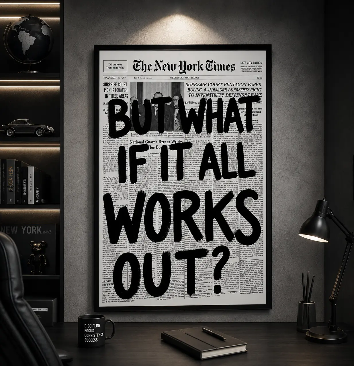 But What If It All Works Out Canvas Wall Art, Motivational Newspaper Poster, Inspirational Quote Print for Office, Bedroom and Home Decor christian