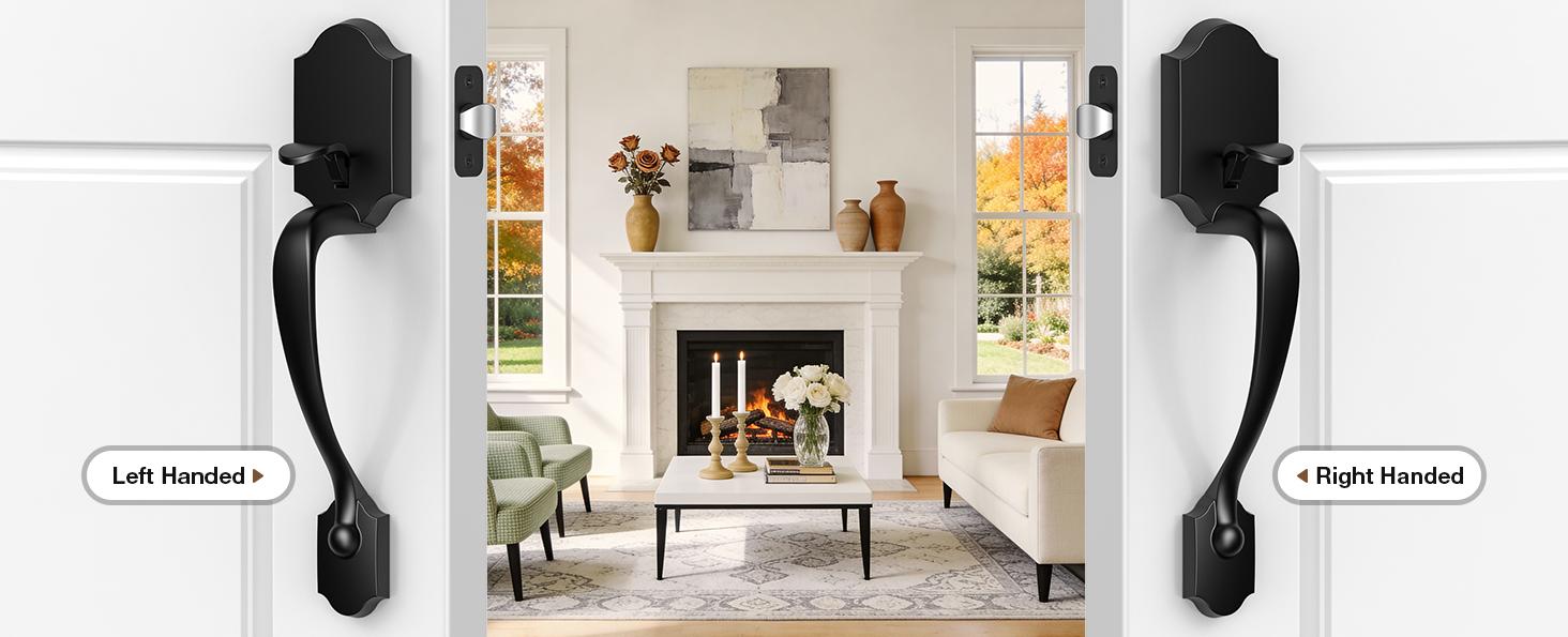 Brightify Antique Brass Front Door Handle No Lock, Classic Exterior Door Handle, Entry Door Handle Reversible for Left & Right Hand Doors