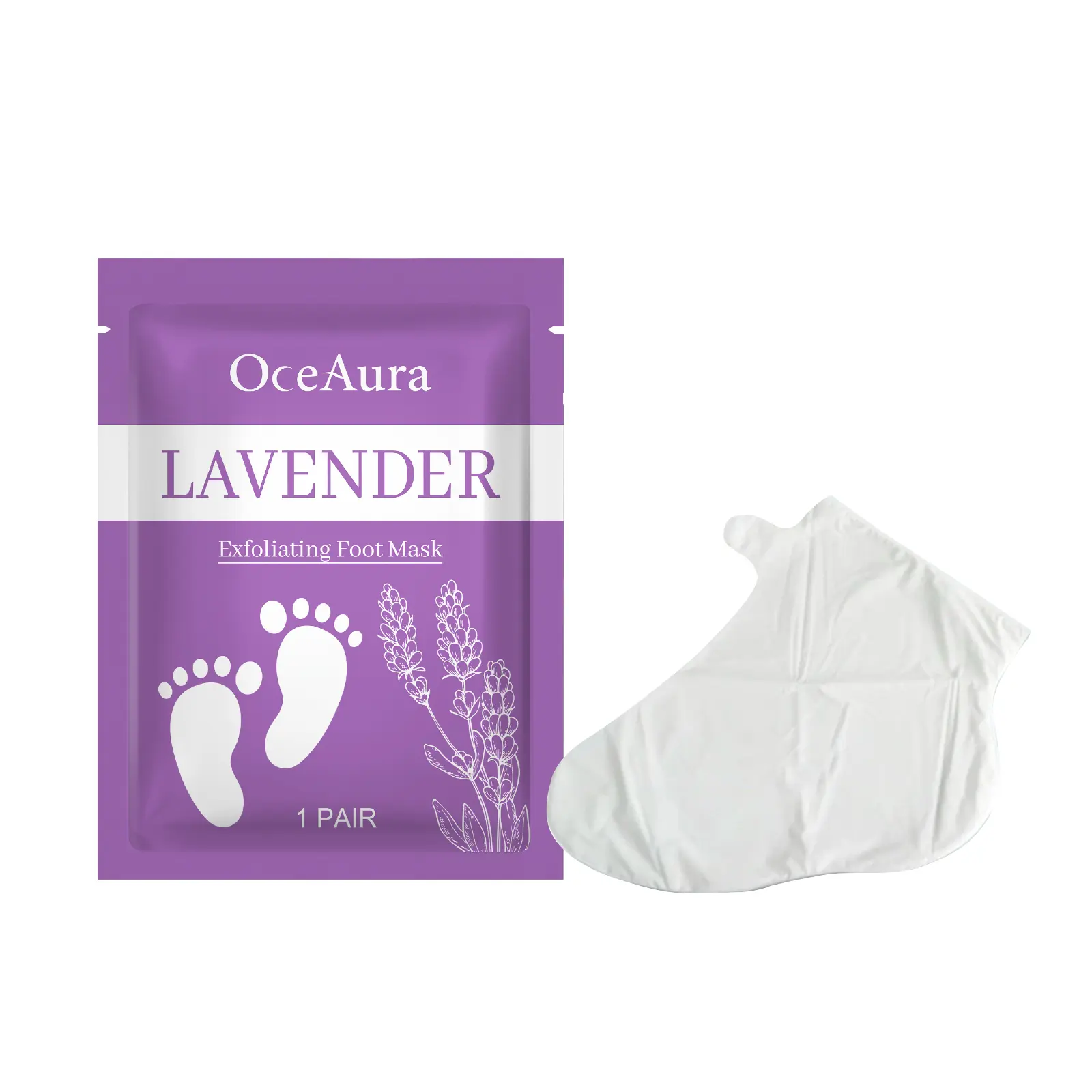 Lavender Foot Mask Exfoliating Peel Off Treatment with Hyaluronic Acid Vitamin C Deep Hydration Soothing Repair Dry Cracked Heels Smooth Soft Feet Care 1 Pair