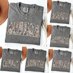 Personalized Comfort Colors Mama Shirt, Camo Hunting Mama Shirt, Custom Camouflage Grandma Tee, Camo Nana Auntie Mimi Gigi Grammy Shirt Mothers Day Gift for Mom Vintage Graphic Women T-Shirt Gift Idea