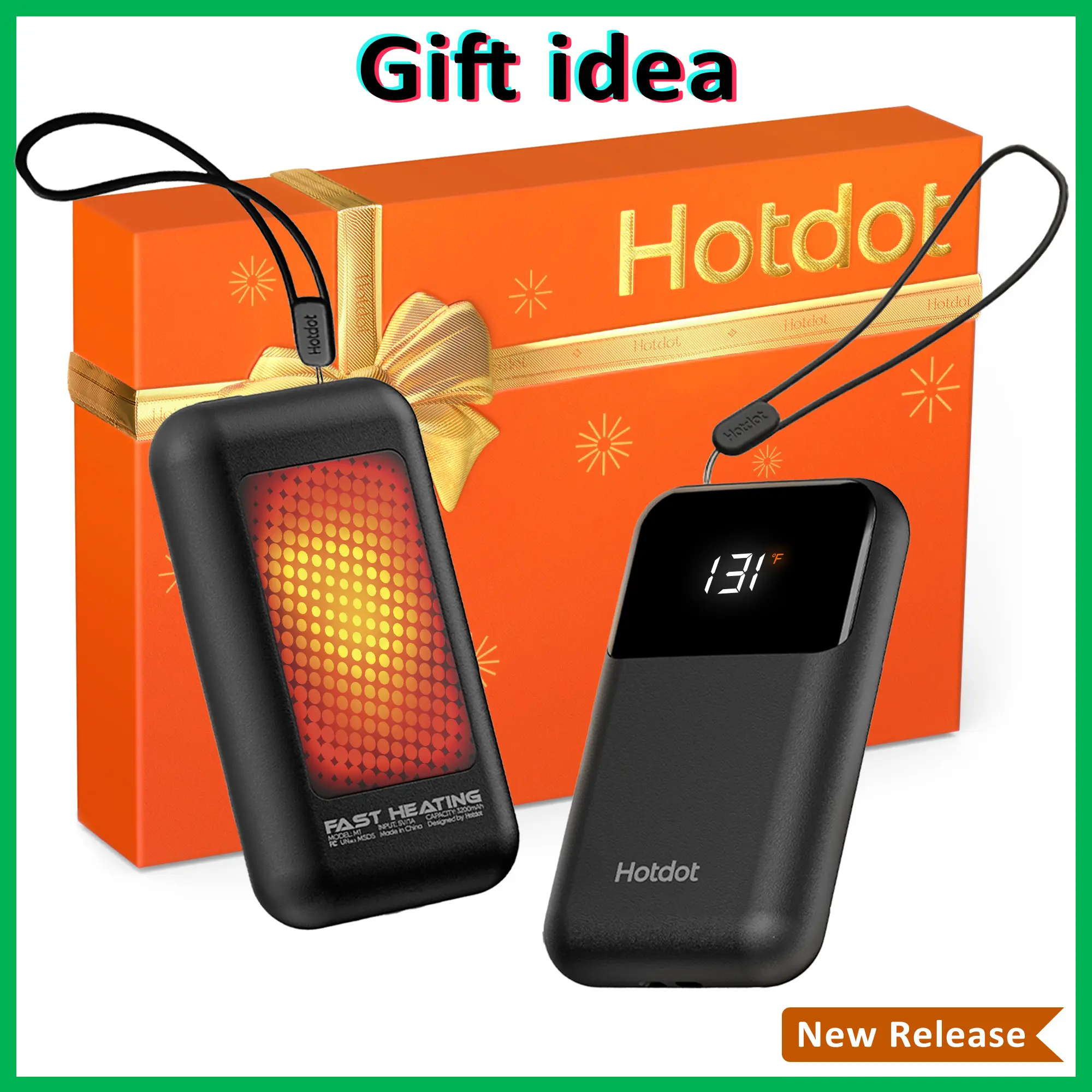 HOTDOT 2-Pack Rechargeable Hand Warmers with Exclusive Gift Box, Fast Heating, 4 Heat Settings, Large LED Display, Pocket-Sized, Long-Lasting Battery, Color-Changing Stickers (Household Heater Essential for Camping, Picnic), Love