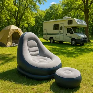 Inflatable Cushion Set with Round Stool & Pump, Indoor Living Room Bedroom Use, Outdoor Travel Camping Picnic Beach Lounger