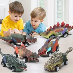 6pcs Interactive Dinosaur Slewing Toy Car Set, Non-battery ABS Plastic Manual Vehicle Game Set for Ages Over 3 Years, Ideal for Halloween/Christmas Gifts