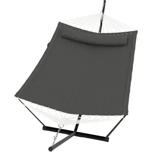 2 Person Hammock with Stand for Outside, Double Hammock with Stand and Pillow, Max 450 Lbs Capacity with Balance Rope, Large Hammock for Outdoor Patio Backyard Poolside