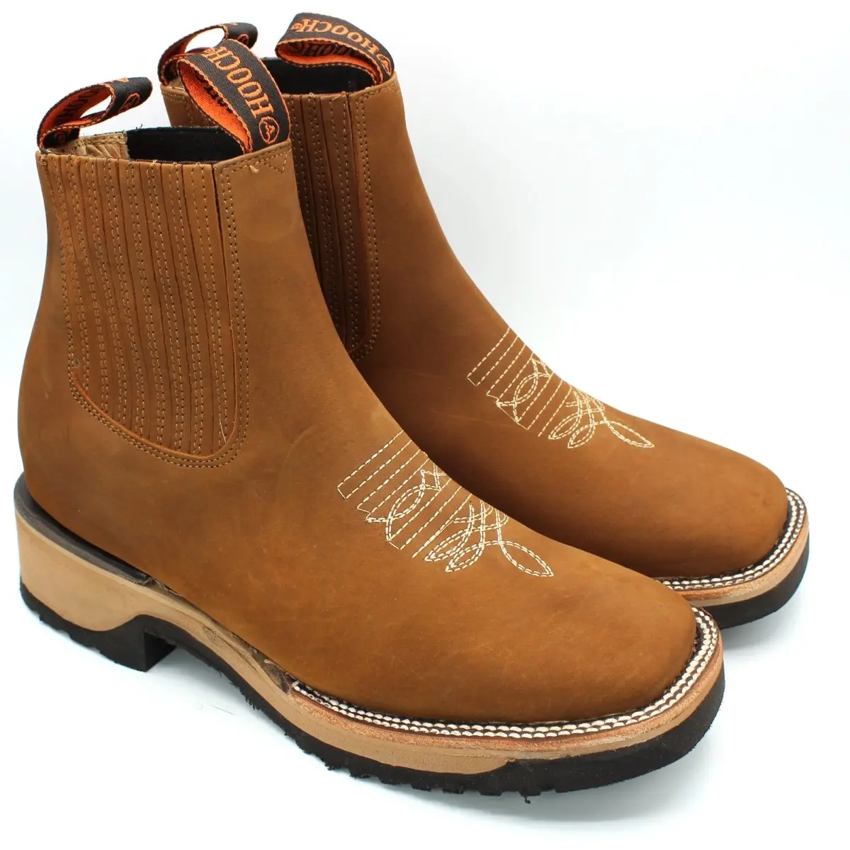 Original Leather Ankle Boots Wide Square Toe Tan Brown Color - Hooch Boots