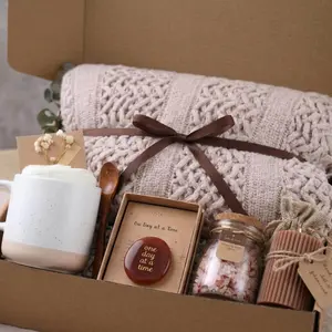 Cozy Comfort Gift Box Set Self Care Package for Women Knit Throw Blanket Candle Mug Spa Gift Basket Birthday Bridesmaid Sympathy Gift Box