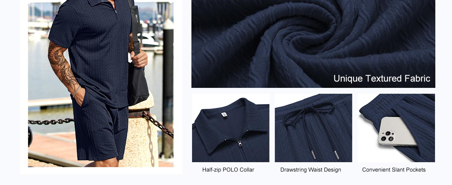 COOFANDY Men's 2 Pieces Outfits Casual Quarter Zip Polo Shirt and Shorts Set Athletic Jogging Summer Tracksuit COOFANDY Men's 2 Pieces Outfits Casual Quarter Zip Polo Shirt and Shorts Set Athletic Jogging Summer Tracksuit