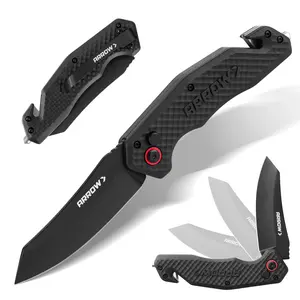 ARROW Pocket Knife for Men, 3.5" Folding Knife with Seatbelt Cutter, Glass Breaker, Pocket Clip, One-Handed Opening Knives with Safety Button Lock for Outdoor, Survival and EDC