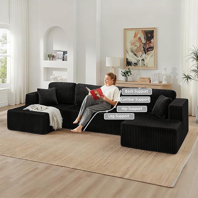 【Shipped in 2 or 3 packages】Popular No Assembly Needed 132'' U-Shape Oversized Cloud sofa Couch - Corduroy Modular Sectional Sofa with 6 Soft Pillows, Deep Seat Boneless Upholstered Couches for Living Room 【Shipped in 2 or 3 packages】Popular No Assembly Needed 132'' U-Shape Oversized Cloud sofa Couch - Corduroy Modular Sectional Sofa with 6 Soft Pillows, Deep Seat Boneless Upholstered Couches for Living Room