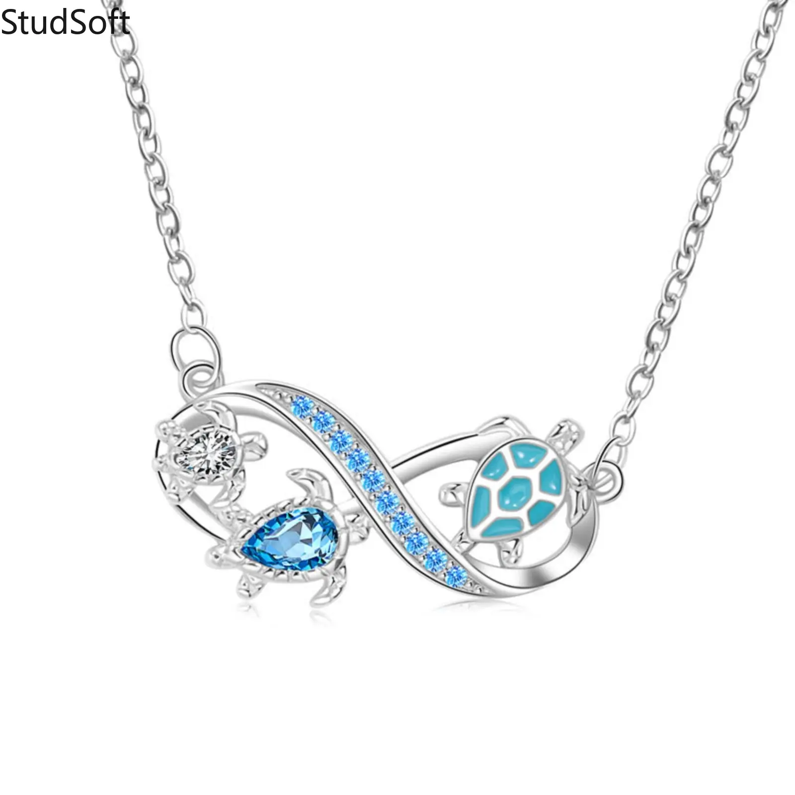 2026 New Arrival Women's Ocean-Inspired Blue Diamond Sea Turtle-Infinity Pendant Clavicle Chain - Funky Unique Accessories for Women, Mother's Birthday Gift